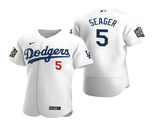 Men Los Angeles Dodgers 5 Corey Seager White 2020 World Series Authentic Flex Nike Jersey